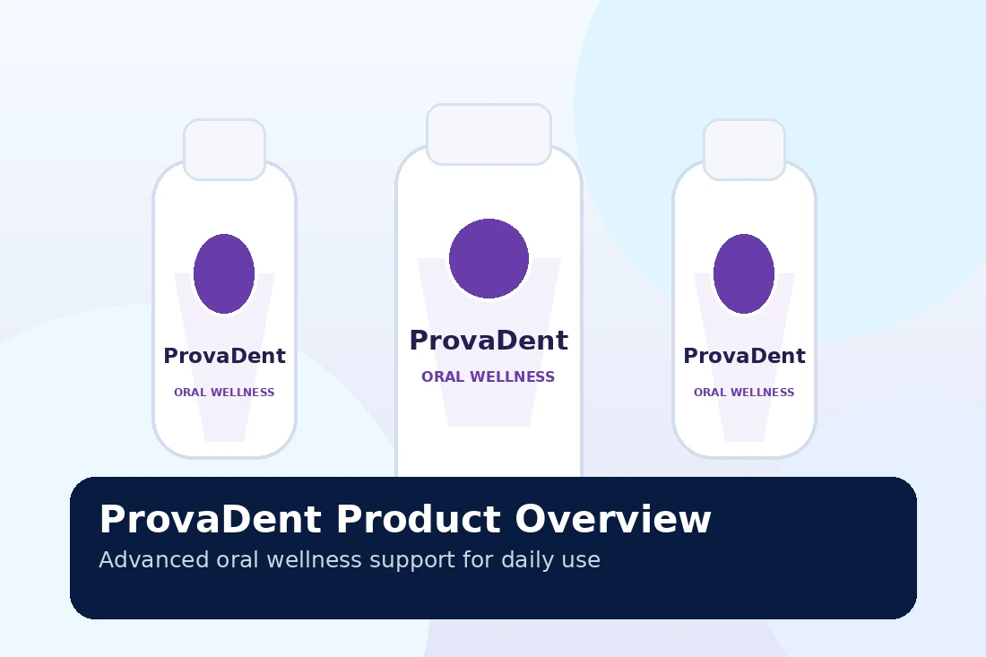 ProvaDent bottle product photo with purple label and oral health supplement ingredients